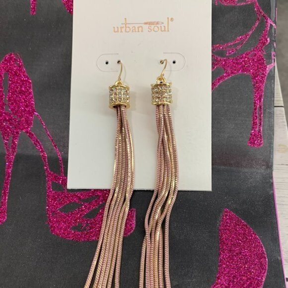 Urban Soul Crystal Barrel Long Fringe Earrings - Picture 1 of 3